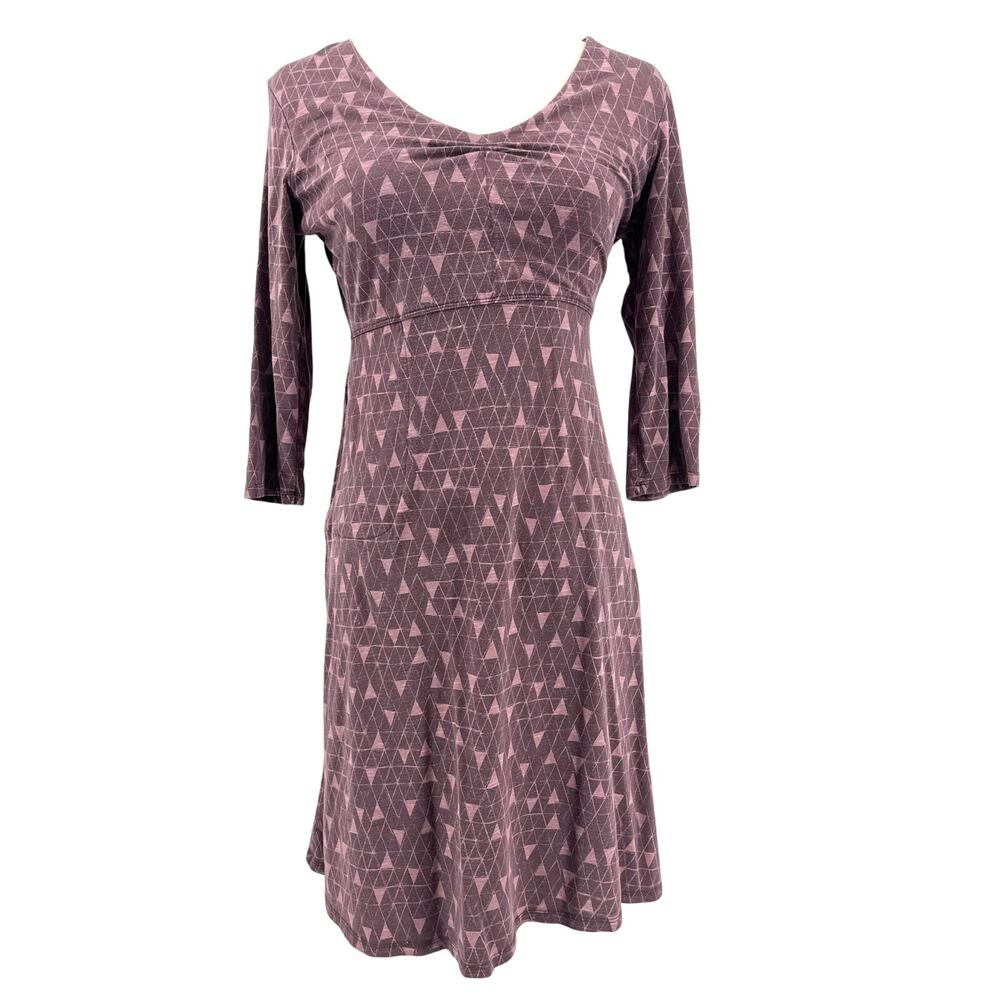 Toad & Co Rosalinda Summer Dress S Purple Geometric‎ Ruched Cotton Knee-Length